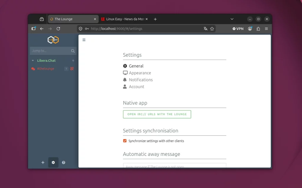 The Lounge il client web IRC moderno per il self-hosting