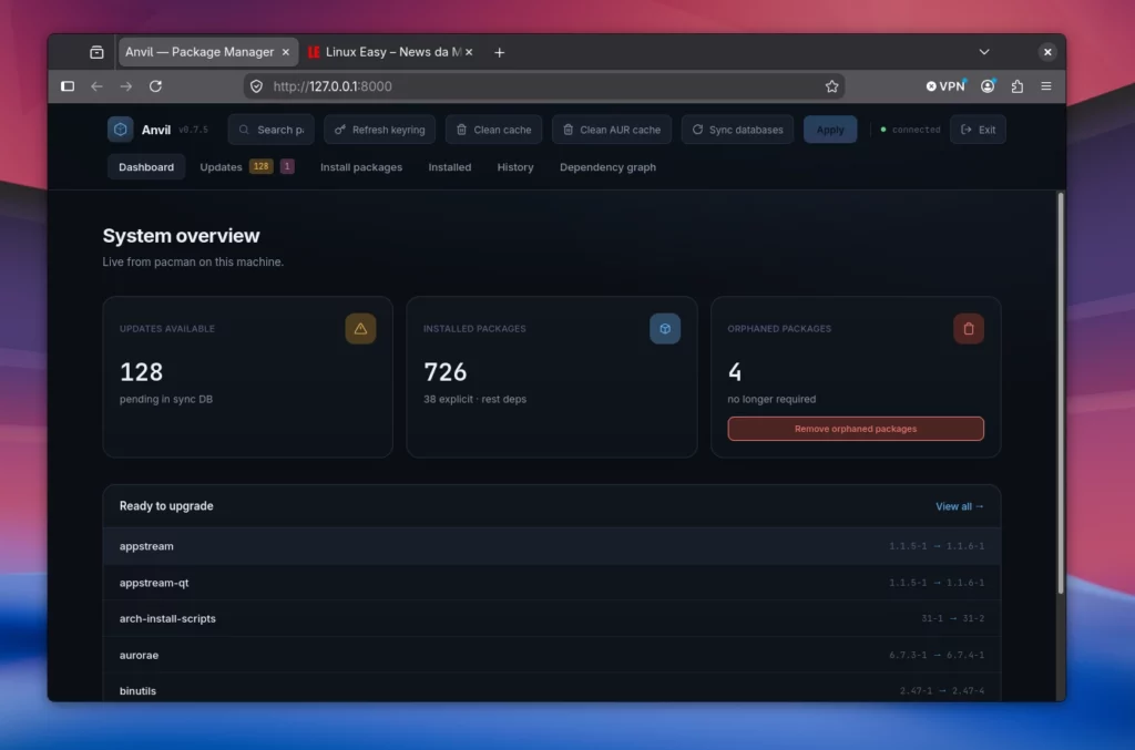 Anvil su Arch Linux con KDE Plasma