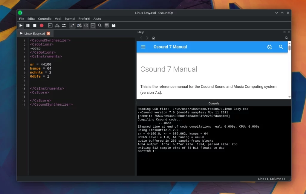 CsoundQt su Kubuntu Linux