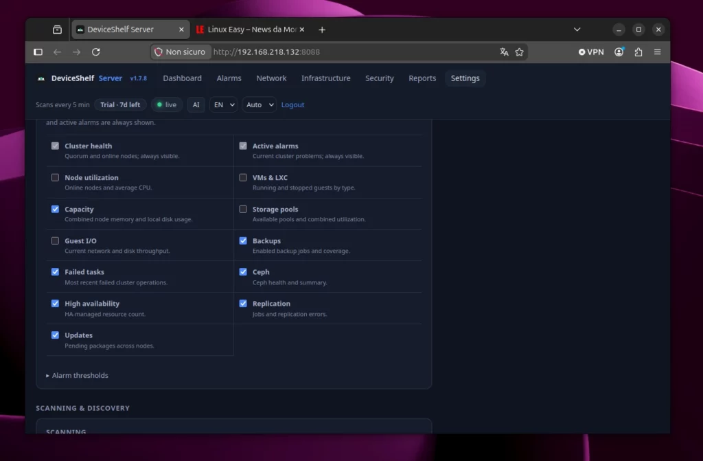 DeviceShelf Settings