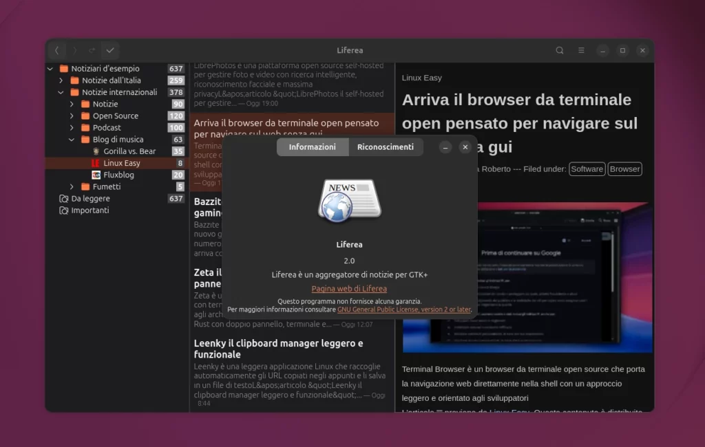 Liferea 2.0 Linux