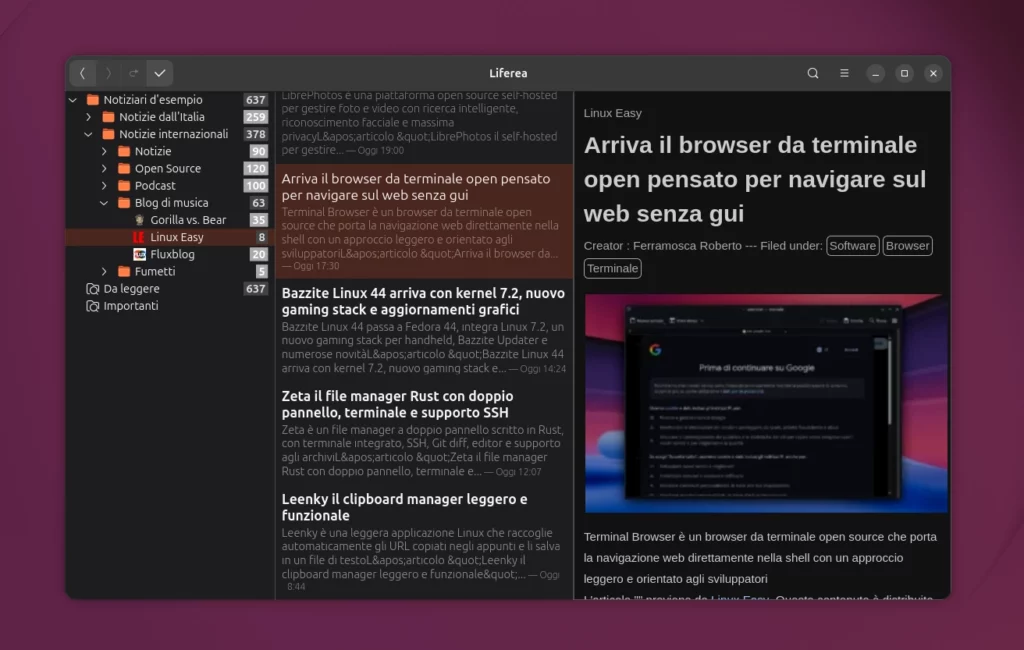 Liferea Ubuntu Linux