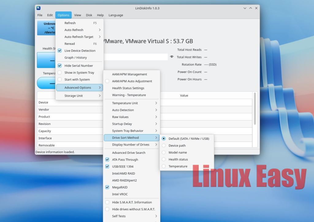 LinDiskInfo options