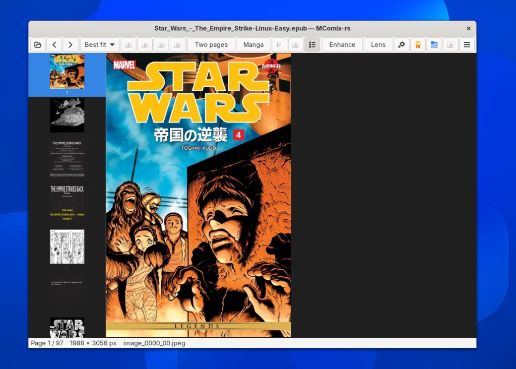 MComix-rs su GNOME Linux