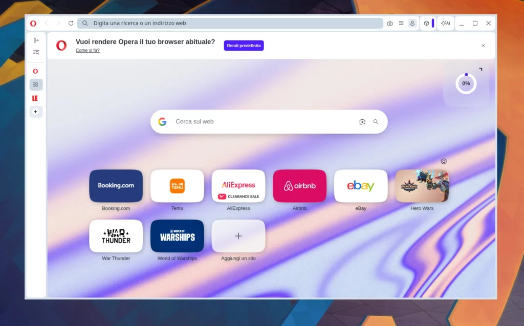 Opera One su Linux Scherde Verticali