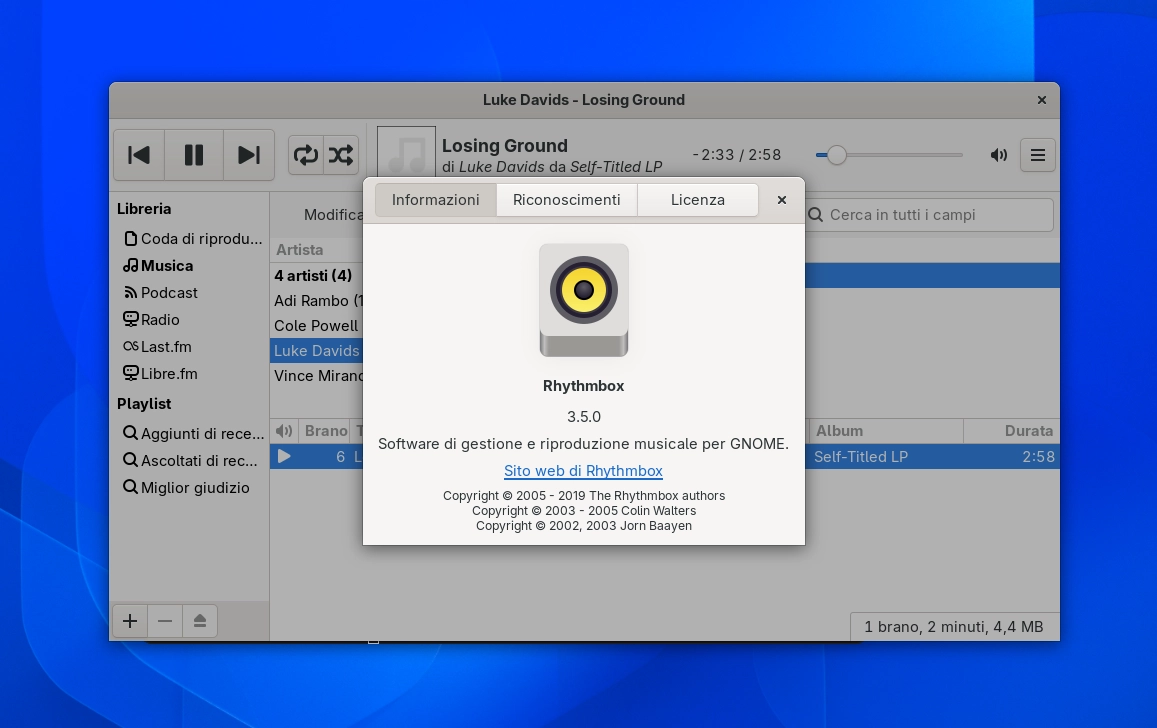 Scopri di più sull'articolo Rhythmbox 3.5.0 migliora audio, testi e podcast con un backend completamente rinnovato