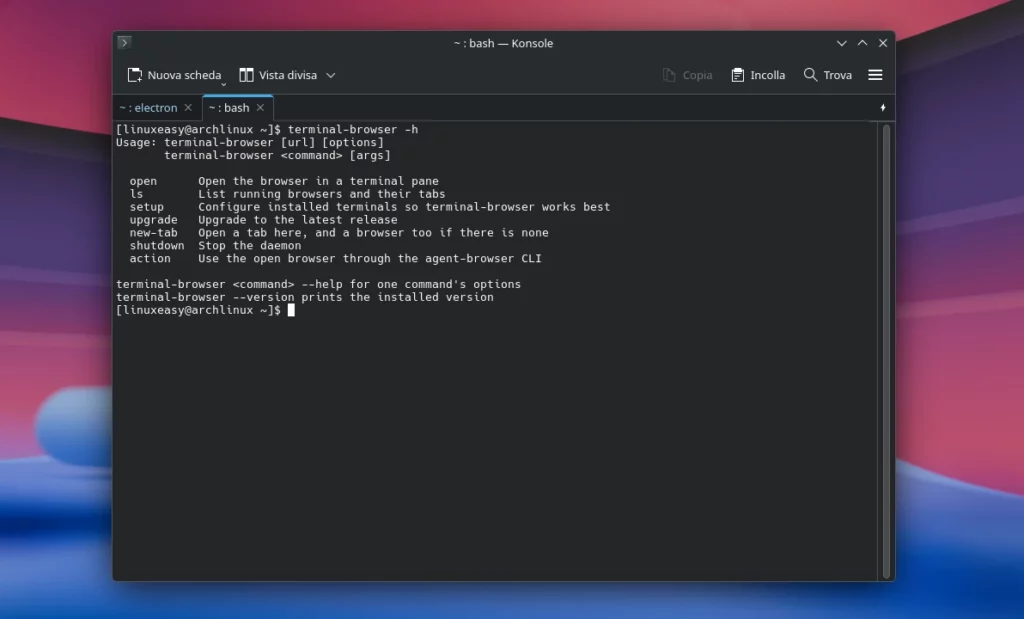 Terminal Browser Opzioni