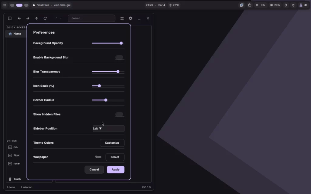 Void Files Settings