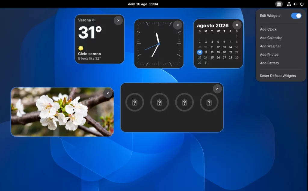 Widgets su GNOME Linux Menu