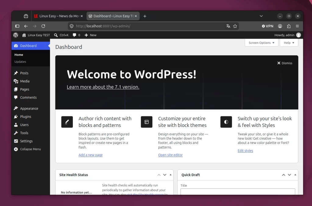 WordPress 7.1 su Linux