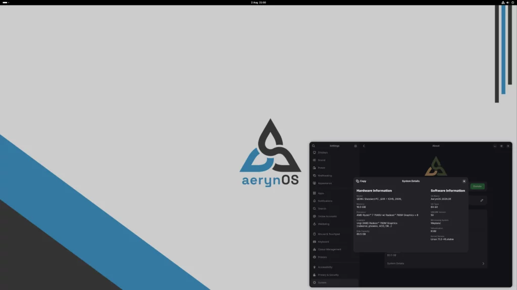 aerynOS Gnome Linux