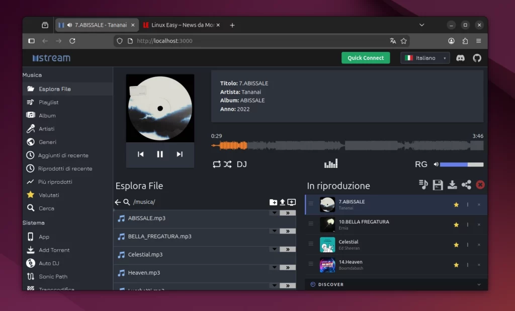 mStream Music su Ubuntu Linux