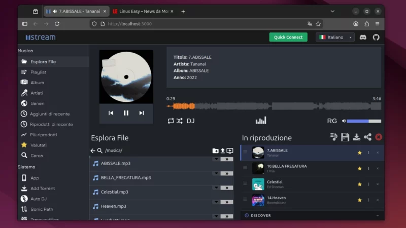 mStream Music su Ubuntu Linux