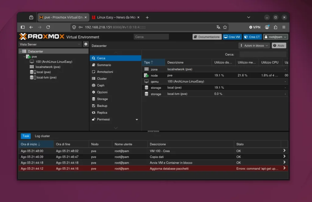 proxmox in test by  linux easy
