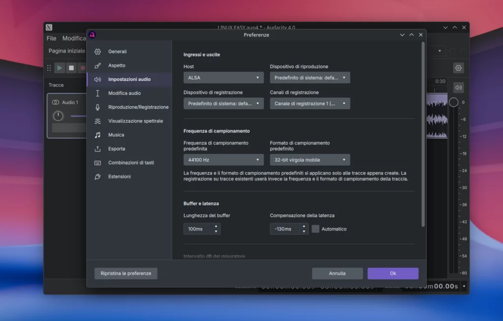 Audacity 4.0 Settings