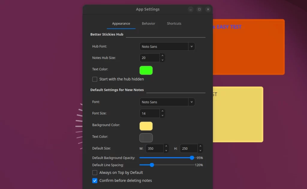 Better Stickies Settings