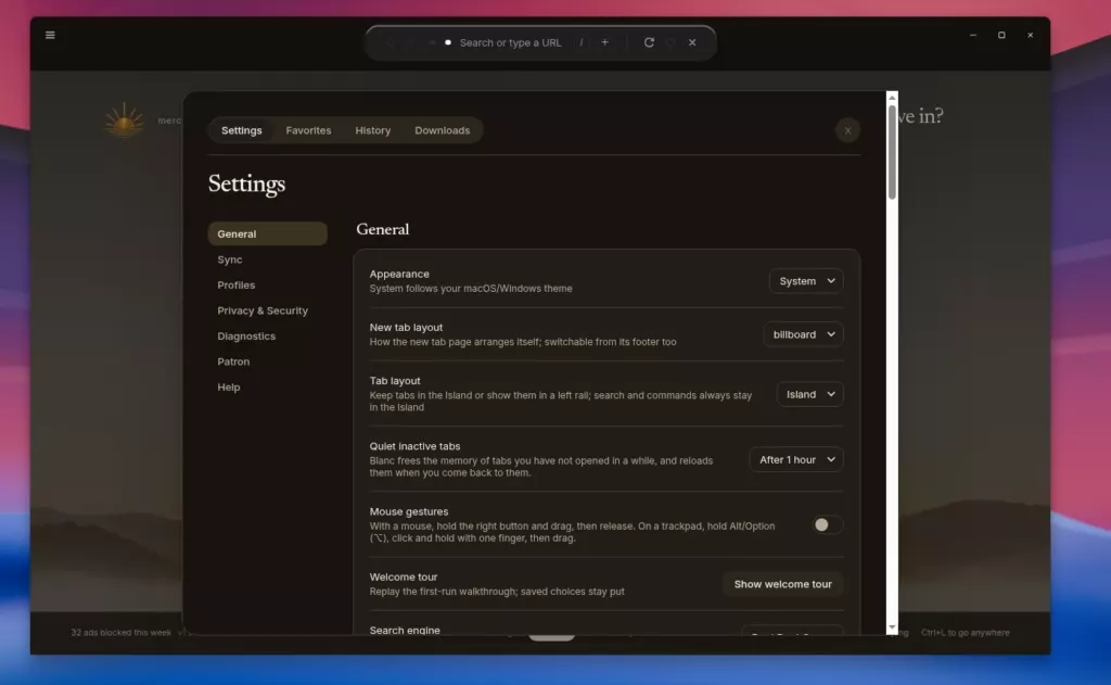 Blanc Browser Settings
