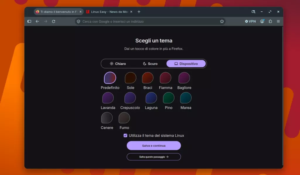 Firefox 157 Scelta Tema