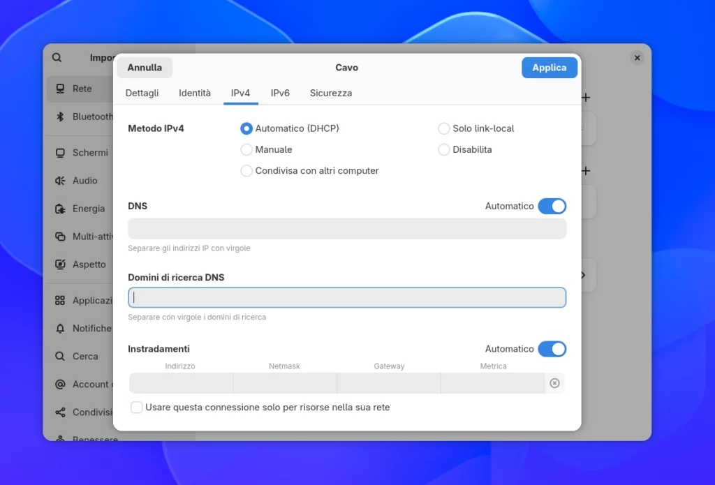 GNOME 51 Ricerca DNS