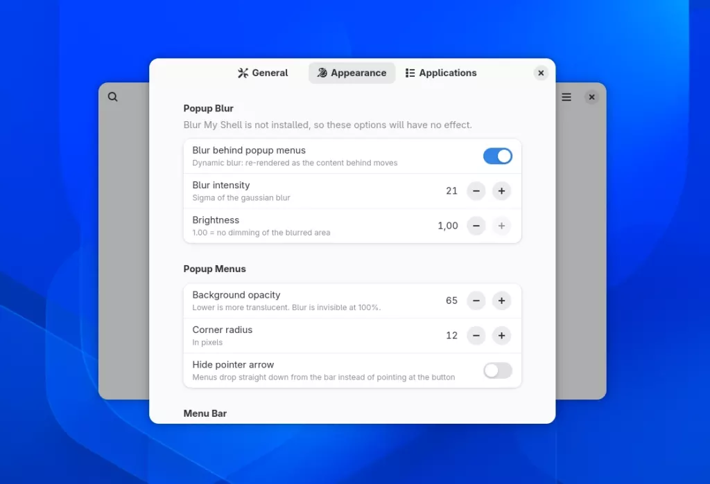 Orbit Global Menu Settings