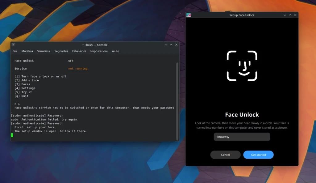 Plasma Face Unlock Settings