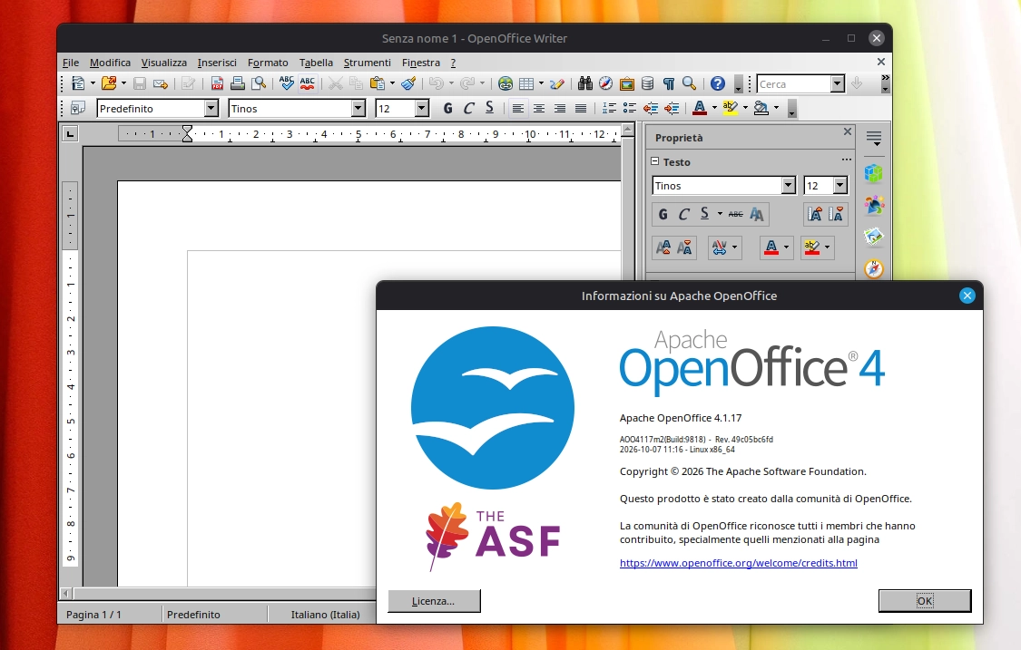 Scopri di più sull'articolo Apache OpenOffice 4.1.17 disponibile: aggiornamenti di sicurezza e miglioramenti per Linux