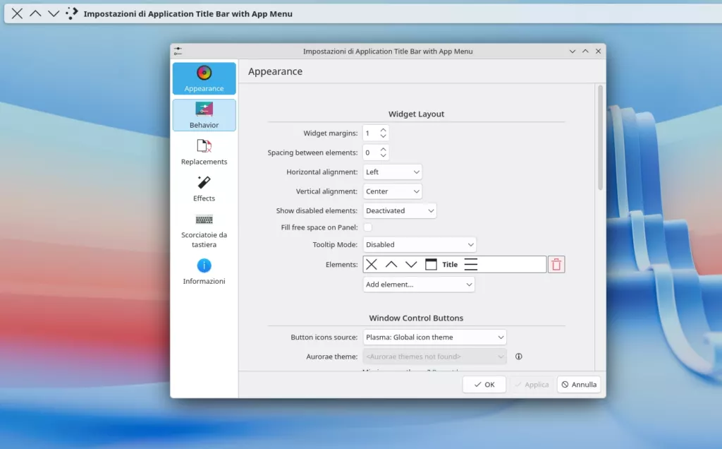 Application Title Bar with App Menu Settings