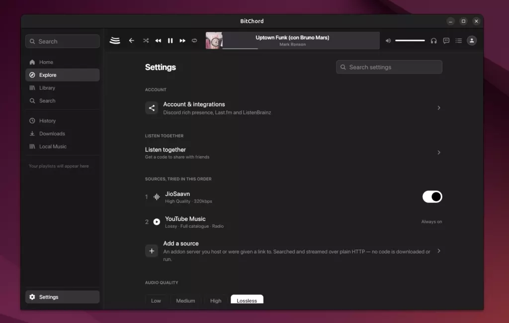 BitChord Settings
