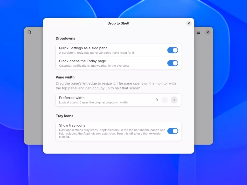 Drop to Shell Settings