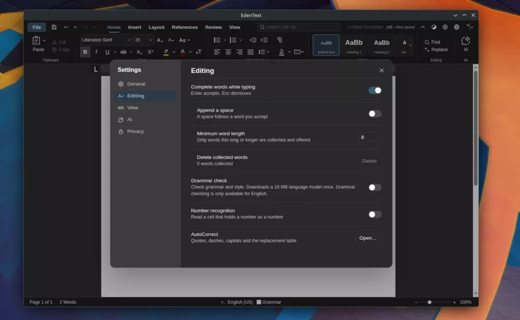 EdenText Settings