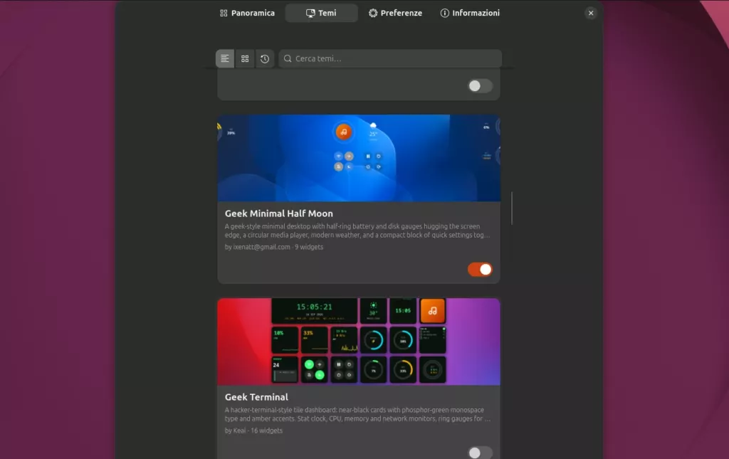 GNOME Widget Center v2 Settings