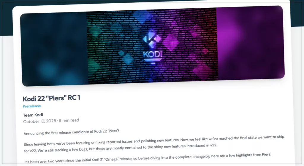 Kodi 22 Piers RC 1