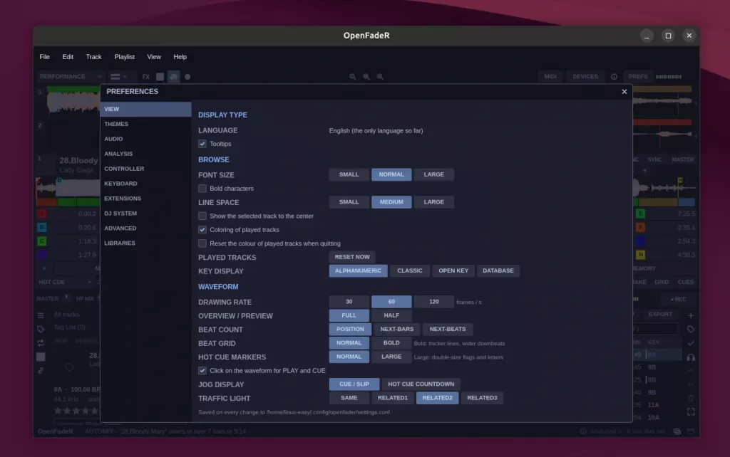 OpenFadeR Settings
