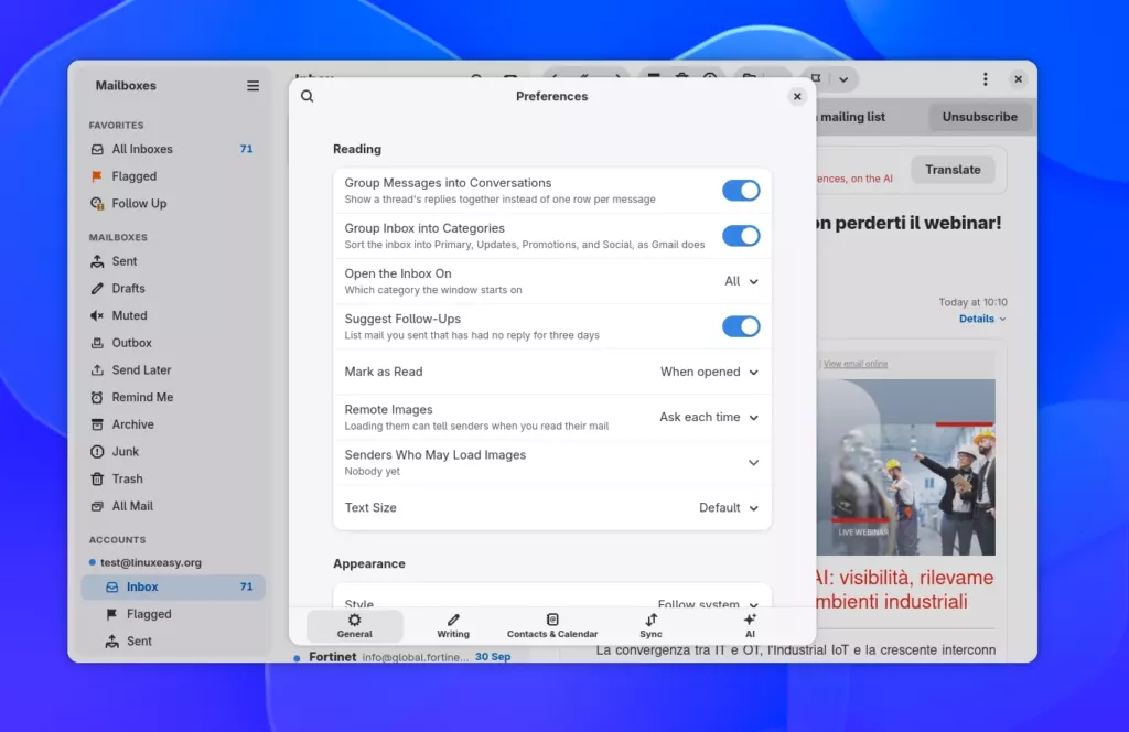 Penguin Mail Settings